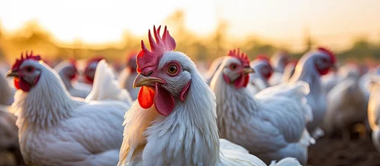 Raamstickers Poultry affected by avian influenza on farm white hens © AkuAku