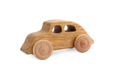 Wooden car isolated on white. Children's toy