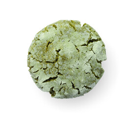 One tasty matcha cookie on white background, top view