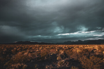 Rain Clouds With A Tint Of Aqua Gather Over Chisos Mountains In Big Bend