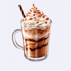 A glass of iced cappuccino with whipped cream 
