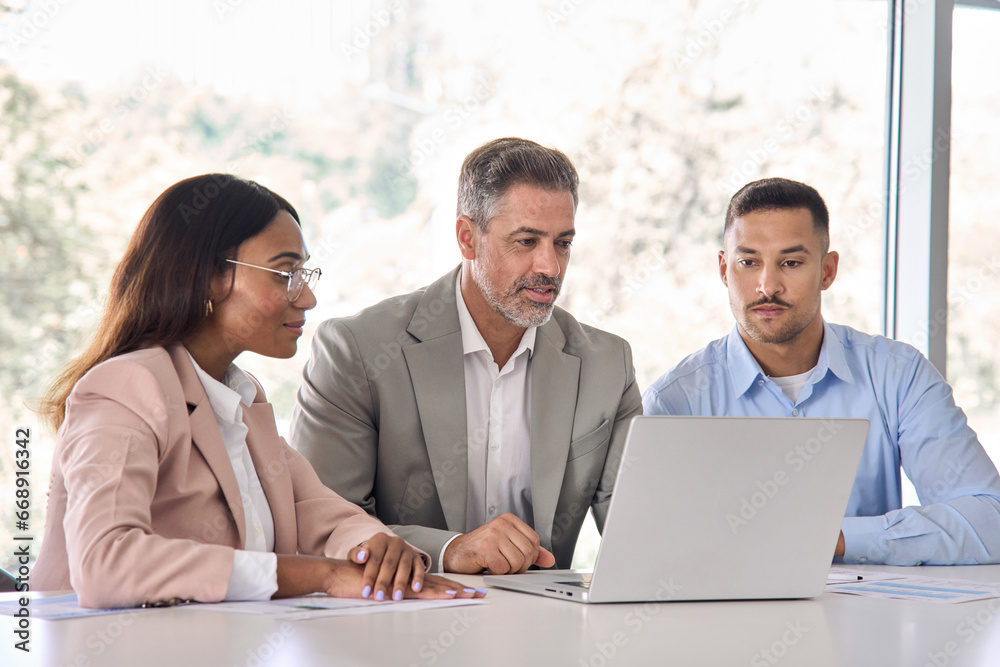 Leinwandbilder executive business people using laptop working in office. older male manager and professional intern