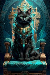Black Queen cat sitting on a chair 