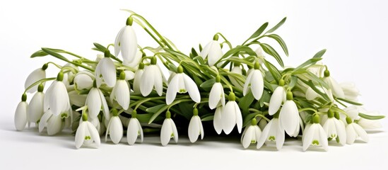 Snowdrop flowers with their abundance in gardens are the most popular and earliest blooming spring bulbs - obrazy, fototapety, plakaty