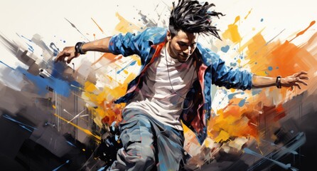 Creative modern hip hop dance banner template for adults, cropped image of dancing person on flat background