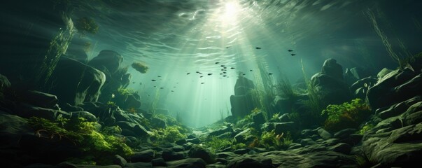 The rays of the sun under water and the seabed