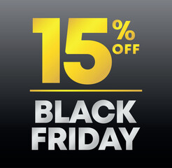 15% off. Special offer Black Friday sticker. Advertising for sales, promo, discount, shop. Campaign for retail, store. Tag twenty five percent off price, value. Icon, vector