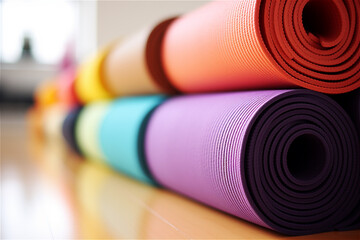 yoga mats in gym - obrazy, fototapety, plakaty