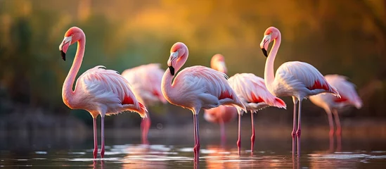 Fototapeten Flamingos in Parc Ornithologique de Pont de Gau are found in The Regional Park of the Camargue near Arles Southern France © AkuAku