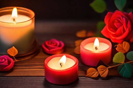 candle and rose petals HD 8K wallpaper Stock Photographic Image 