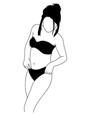Minimalist Black and White Bikini Girl Line Art from Front View
