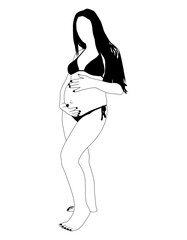 Minimalist Black and White Bikini Woman Line Art from Front View