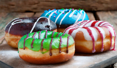 culorful donuts with icing sugar,Generative AI