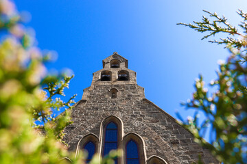 church windows on a sunny day