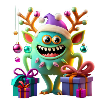 A cute Christmas monster isolated 3D on a transparent background