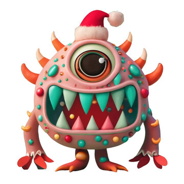 A cute Christmas monster isolated 3D on a transparent background