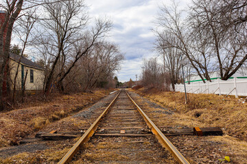 Fototapeta premium railway in the forest in late fall