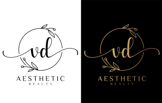Letter VD Beauty Logo with Flourish Ornament