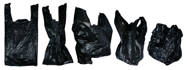 Set collection of black plastic bag in various shape cut out