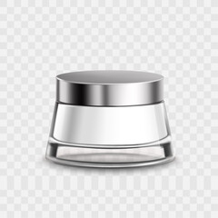 Vector glass cosmetic jar with silver lid isolated on transparent background