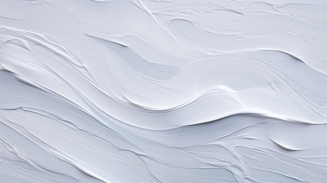Impasto paint wavy brushstrokes. White and blue abstract waves grunge brush strokes texture background. Minimalist art ocean waves acrylic, oil painting backdrop. Winter weather copy space banner art