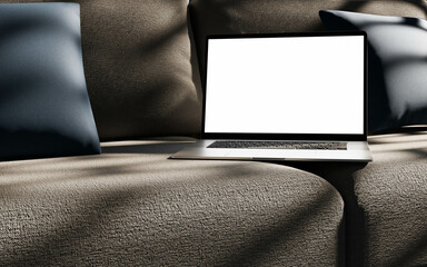 Mockup of a macbook on a couch