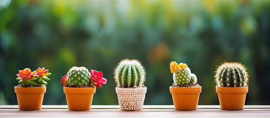 Selective Focus on a Cactus Garden in Flowerpots