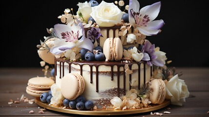 Chocolate Wedding cake with flowers