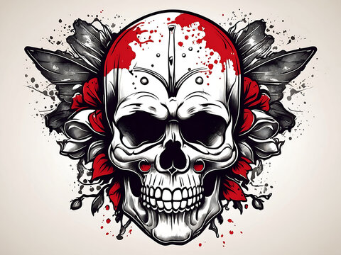 Vector illustration grunge skull for tattoo or tshirt design