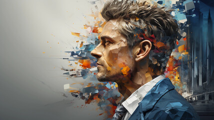 Thumbnail image of a businessman in profile. Generative AI.