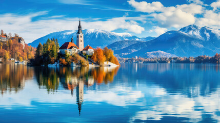 Beautiful lake europe scenery landscape  - obrazy, fototapety, plakaty