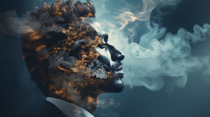 Businessman whose health is affected by cigarette smoke. Generative AI.