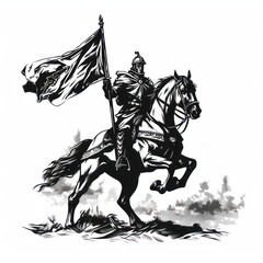 Medieval mounted warrior knight army, with vector silhouette design.