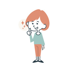 サムズアップをする服を着た女性