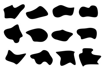 Random black blob shape set. Collection of liquid black blotch shapes. - obrazy, fototapety, plakaty
