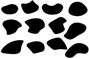 Random black blob shape set. Collection of liquid black blotch shapes.
