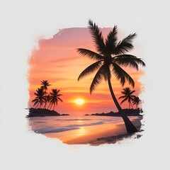 images of beaches at sunset, for t-shirts, summer ads and posters, AI generated