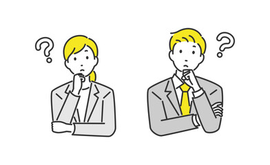 考えているポーズの男性と女性のビジネスパーソン