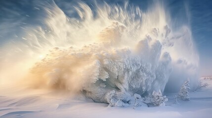 a snow-covered coastal landscape during a winter storm - obrazy, fototapety, plakaty