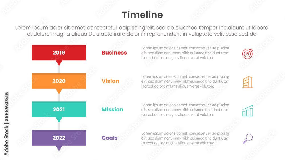 Poster timeline set of point infographic with rectangle callout stack and 4 point stages concept for slide 