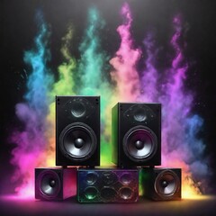 Woofer speaker spreading the colorful mist