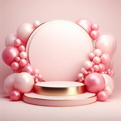 Luxury product podium mockup with red and pink balloon AI Generative
