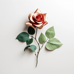 Beautiful pink rose flower on white background, Valentine's day, Meaning of love. Generative AI.