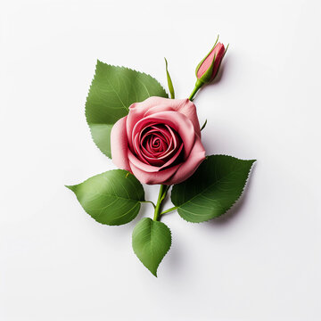 Beautiful pink rose flower on white background, Valentine's day, Meaning of love. Generative AI.
