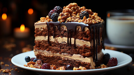 Delicious cake with chocolate