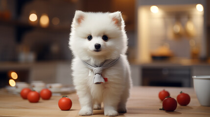 Fototapeta na wymiar Cute small white puppy