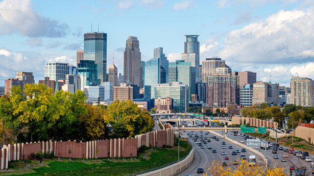 Skyline of Downtown Minneapolis at autumn