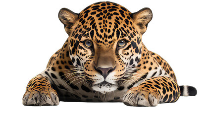 Close up portrait of a leopard isolated on white png transparent background - obrazy, fototapety, plakaty