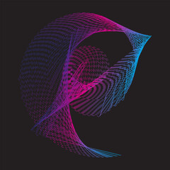 Technology abstract lines on black background. Undulate pink and blue Wave Swirl, frequency sound wave, twisted curve lines with blend effect