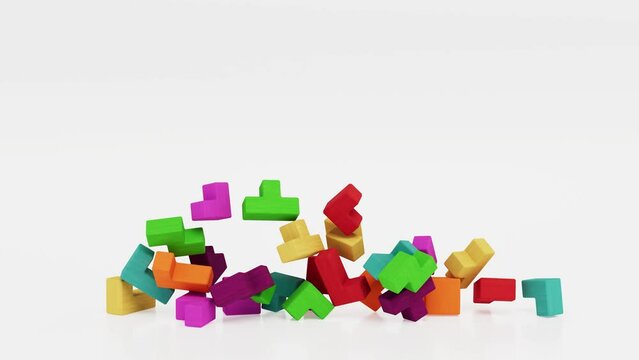 Brain made out of multicolor wooden blocks falling apart then rebuild brain shape, mental health concept for presentation.